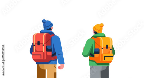 Two Hikers Standing Together Facing Forward, Ready To Explore The Wilderness, Adventure