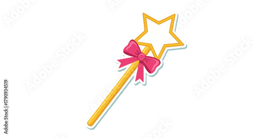 Magic wand toy with a ribbon bow on a light blue background