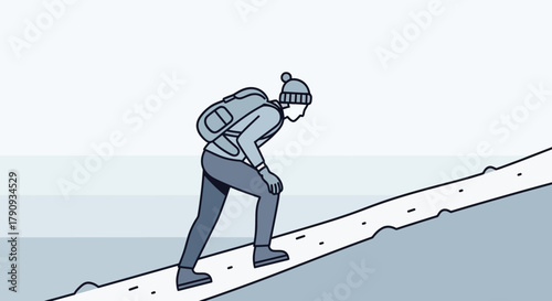 Uphill Hike Illustration Depicting Perseverance and Determination in Winter Environment