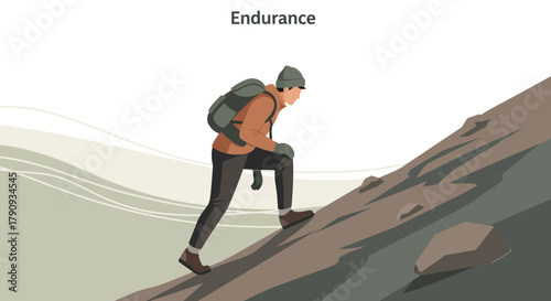 Uphill Journey Illustrates Perseverance In Reaching Goals, Showing Determination And Tenacity
