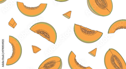 Vibrant And Fresh Melon Slices Arranged Against A Clean White Backdrop Design