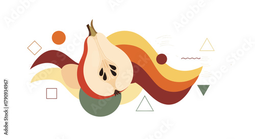Vibrant And Modern Illustration Of A Pear Cut In Half On White Background