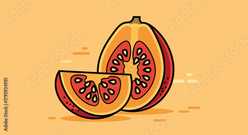 Vibrant And Stylized Illustration Of A Tamarillo Fruit With a Bold And Modern Appeal