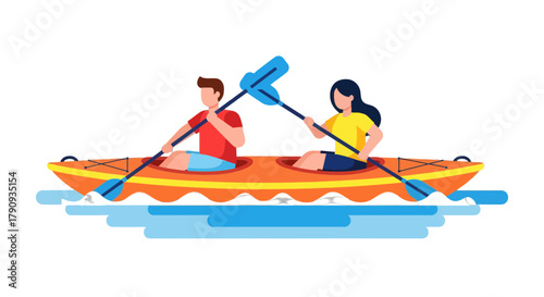 Two People Kayaking, Paddling Across the Water, Enjoying Outdoor Adventure Together