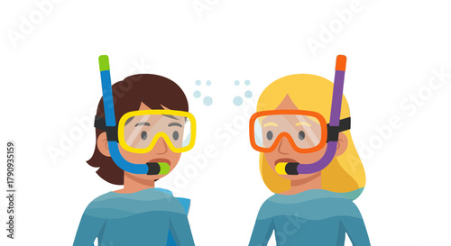 Two People Wearing Snorkel Gear Prepared For Underwater Exploration Of Marine Life