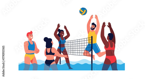 Vibrant Beach Volleyball Game Demonstrating Sportsmanship And Teamwork With Friends