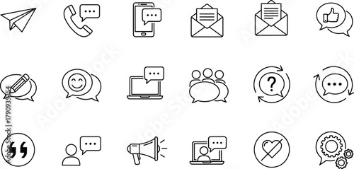 Communication and messaging line icons set Vector