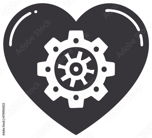 Gear wheel icon in heart shape. Repair service, maintenance. Machine design elements and concepts.