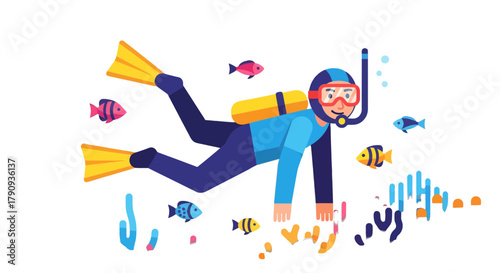 Underwater Exploration: Discovering Marine Life with a Scuba Diver amid Coral and Colorful Fish