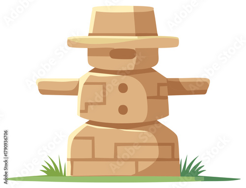 Cartoon illustration of a Jizo statue with grass