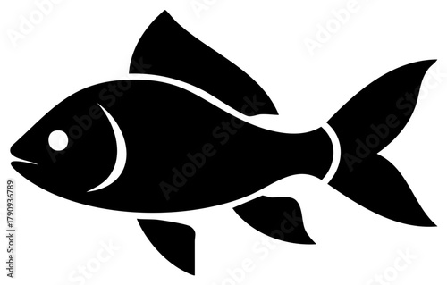 Elegant black and white fish silhouette swimming icon illustration underwater
