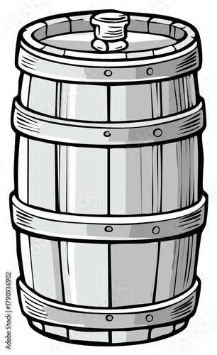 Cartoon Drawing of a Wooden Barrel with Lid for Storage or Aging Liquids