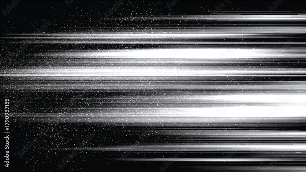Naklejka premium Abstract speed lines with glowing particles on dark background, motion blur effect Vector, illustration.