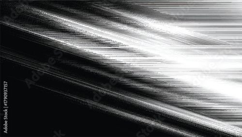 Abstract black and white glitch texture with digital noise and distortion effects Vector, illustration.