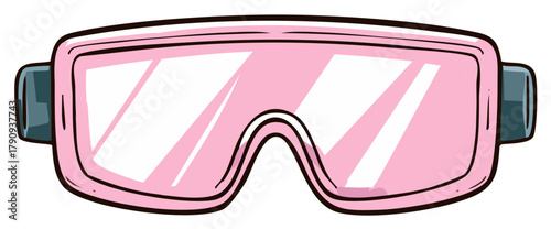 Pink Safety Goggles with Dark Grey Straps and Clear Mirrored Lenses Illustration