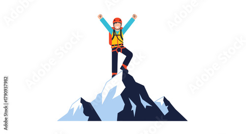 Triumphant Person Celebrates Success After Conquering Mountain Peak with Black Background