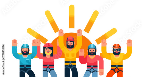 Triumphant Team Celebrating Their Achievement in Creative Climbing Activities