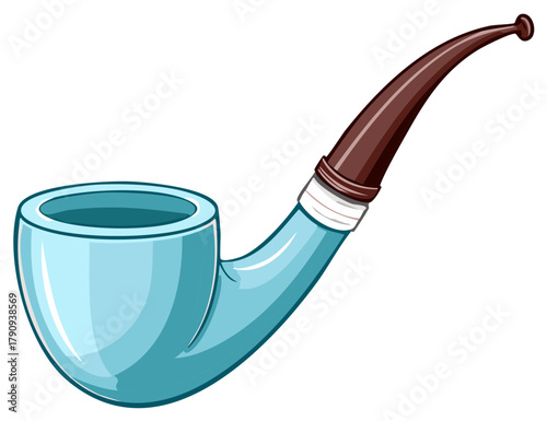Cartoon light blue smoking pipe with brown stem and white band