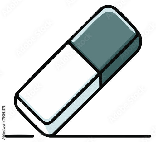 Cartoon eraser removing line illustration. Office supplies concept. Educational tool graphic.