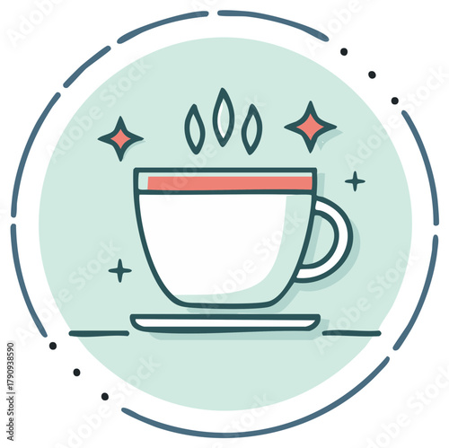 Cup of Hot Beverage with Steam and Sparkling Stars in a Decorative Style
