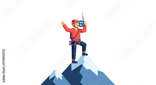 Triumphant Climber On A Mountain Peak Celebrating Success And Achievement