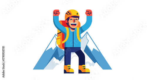 Triumphant Climber Reaching Summit Reaching Victory On The Mountain Peak Success