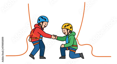 Two Climbers Sharing a Moment of Connection and Support in a Challenging Environment