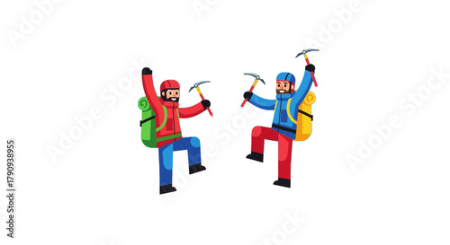 Triumphant Climbers Celebrate Mountain Ascent with Ice Axes Under Stunning Black Sky