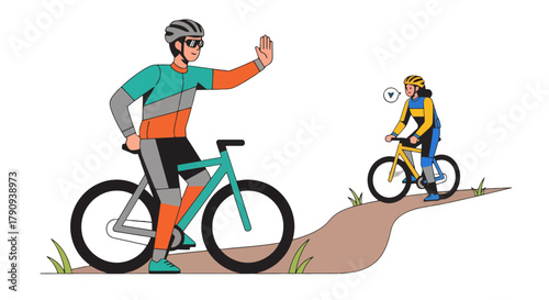 Two Cyclists Enjoy A Peaceful Bike Ride On A Sunny Day Through A Trail