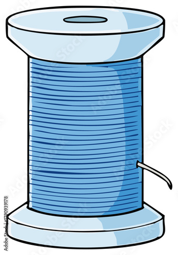 Illustration of Blue Thread Spool, Sewing Craft Accessory, Tailoring Supply