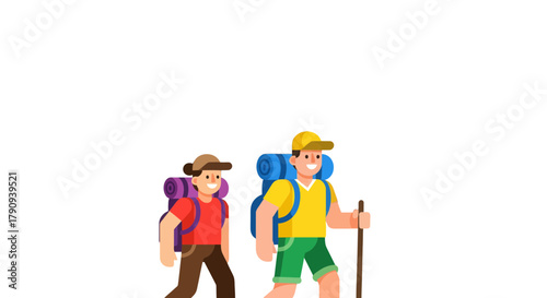 Two Figures Hiking Together, Carrying Backpacks, Towards a Venture Journey