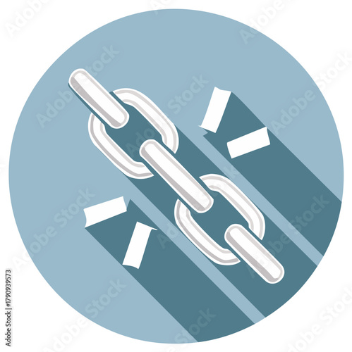 Broken metal chain links flat design icon symbolizing freedom and liberation