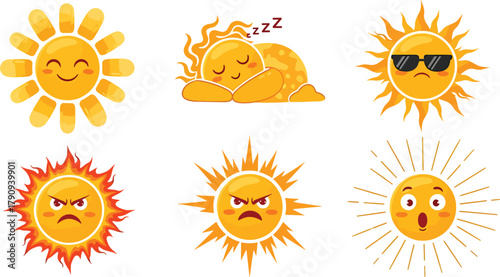 Cartoon sun emoticons set Vector
