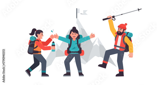 Triumphant Hikers Celebrate Peak Achievement After a Successful Mountain Ascent