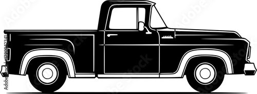Silhouette of a Classic Pickup Truck, Detailed Illustration of an American Work Vehicle

