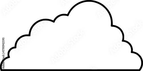 Simple fluffy cloud outlined in black contrasts against the bright background completely filling the space
