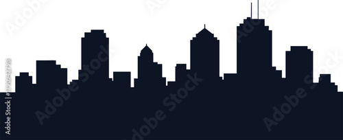 Modern city skyline silhouette, urban building vector illustration, downtown architecture design, black cityscape landscape art