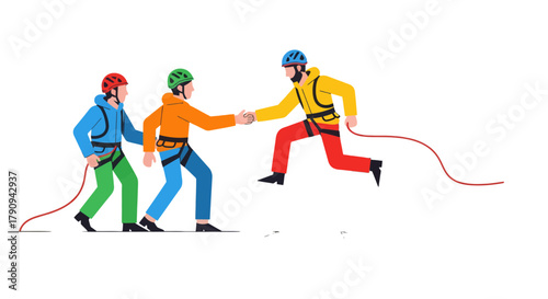 Teamwork And Support Demonstrated Through Mountain Climbers Connection in Simple Illustration