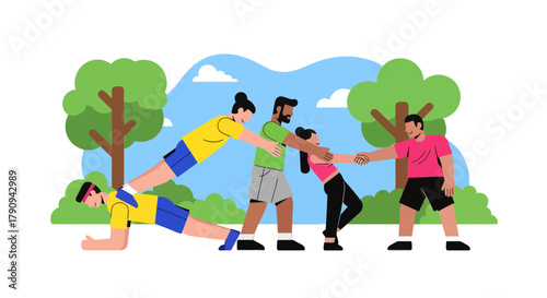 Teamwork And Support in The Park: A Visual Representation of Unity and Collaboration