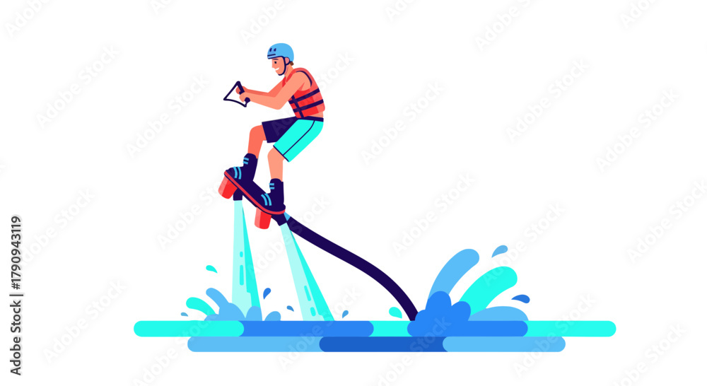 Fototapeta premium Thrilling Watersport: A Silhouette Of A Person Enjoying Flyboarding On The Water