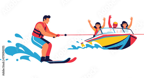 Thrilling Waterskiing Adventure: A Vibrant Depiction of Aquatic Fun and Summer Recreation