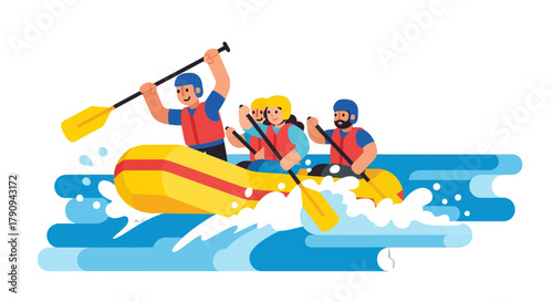 Thrilling Whitewater Rafting Adventure Depicts Teamwork and Exhilarating Outdoor Recreation