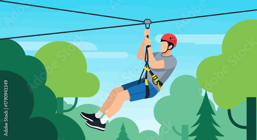 Thrilling Adventure: A Person On Zipline Enjoying The Beautiful Scenery