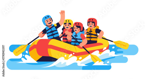 Thrilling Adventure: A Rafting Team Conquering Whitewater With High Spirits