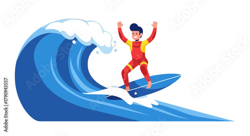 Thrilling Display: A Surfer's Ascent Over An Exquisite Ocean Wave With Deep Impact