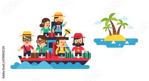 Tourists Embarking on a Vacation Voyage Towards a Tropical Paradise Destination