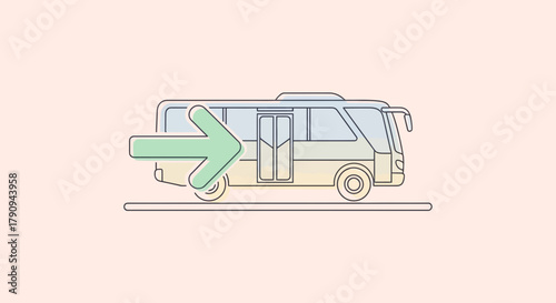 Transportation And Travel Concept With Modern Bus And Arrow For Navigation And Direction