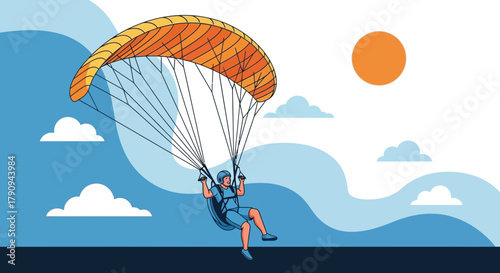 Thrilling Paragliding Adventure: Soaring Through the Sky Under a Clear Sunny Day