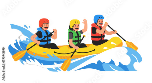 Thrilling Rafting Adventure: Friends Navigating Whitewater for an Unforgettable Experience