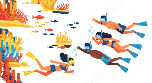 Thrilling Snorkeling Adventure Depicting Diverse People Exploring The Underwater Realm